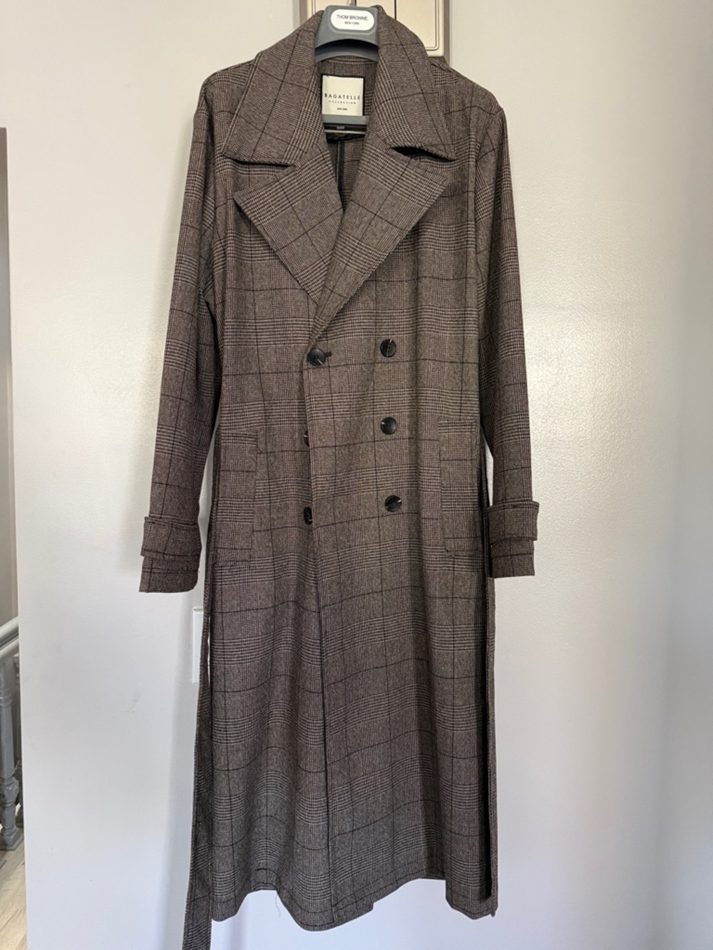 bagatelle Brown Plaid Double-Breasted Trench Coat
